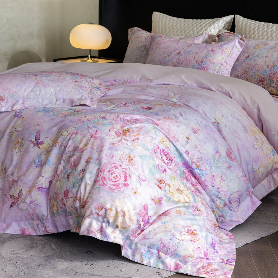 Luxury Floral Cotton Sateen Duvet Cover Set
