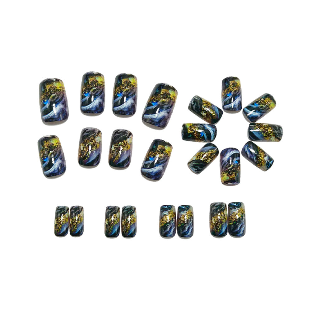 Abstract Gold and Black Design Artificial Nails Stornfield
