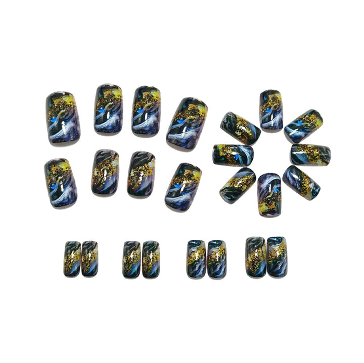 Abstract Gold and Black Design Artificial Nails Stornfield