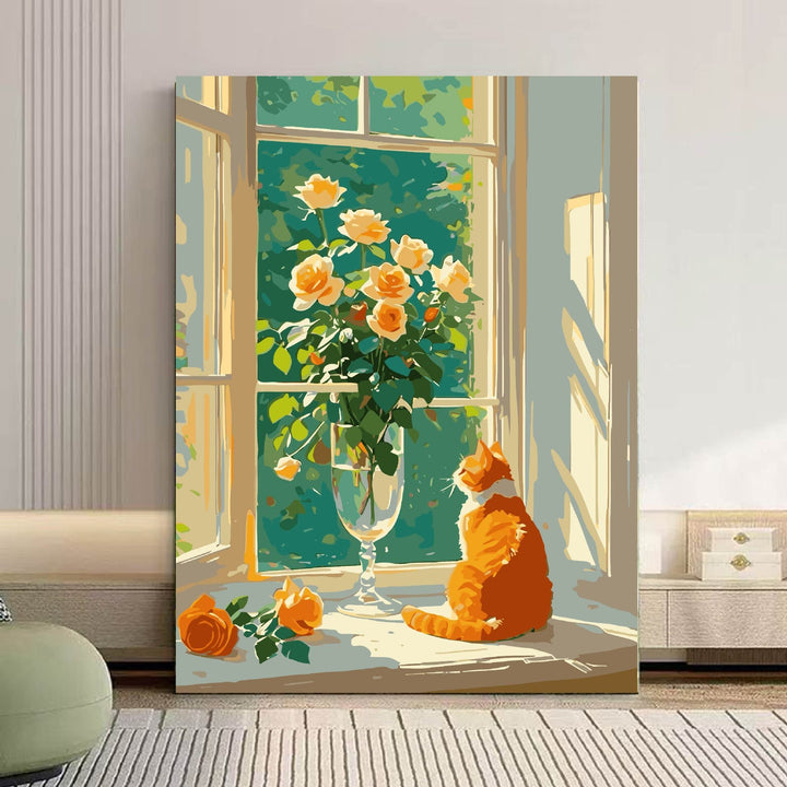 Cozy Cat and Floral-Themed Canvas Art Stornfield