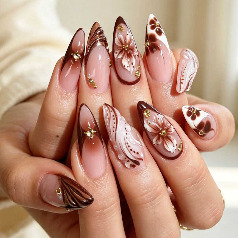 Premium Floral Design Press-On Nail Tips Set Stornfield