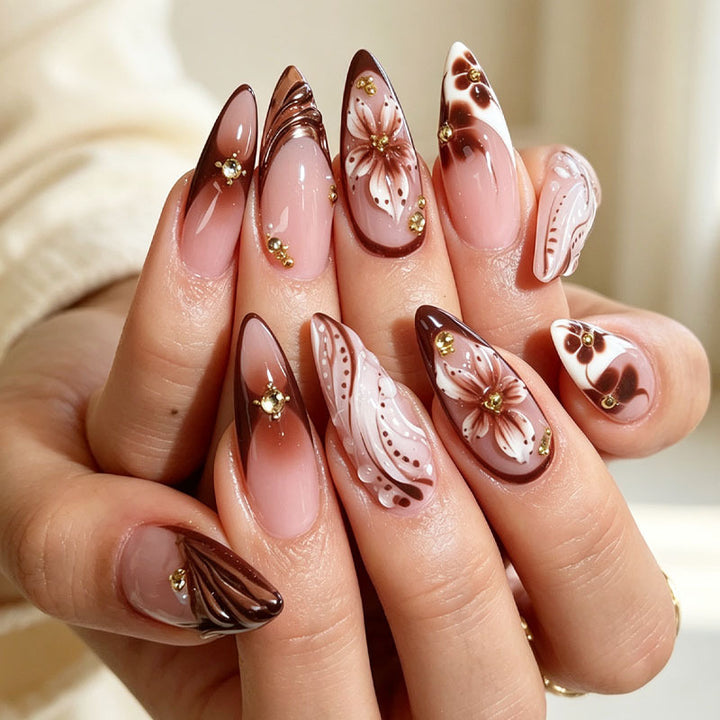 Premium Floral Design Press-On Nail Tips Set Stornfield