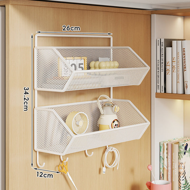 Mesh Hanging Wall Storage Basket Shelf with Over-Cabinet Hook and Ventilated Steel Design