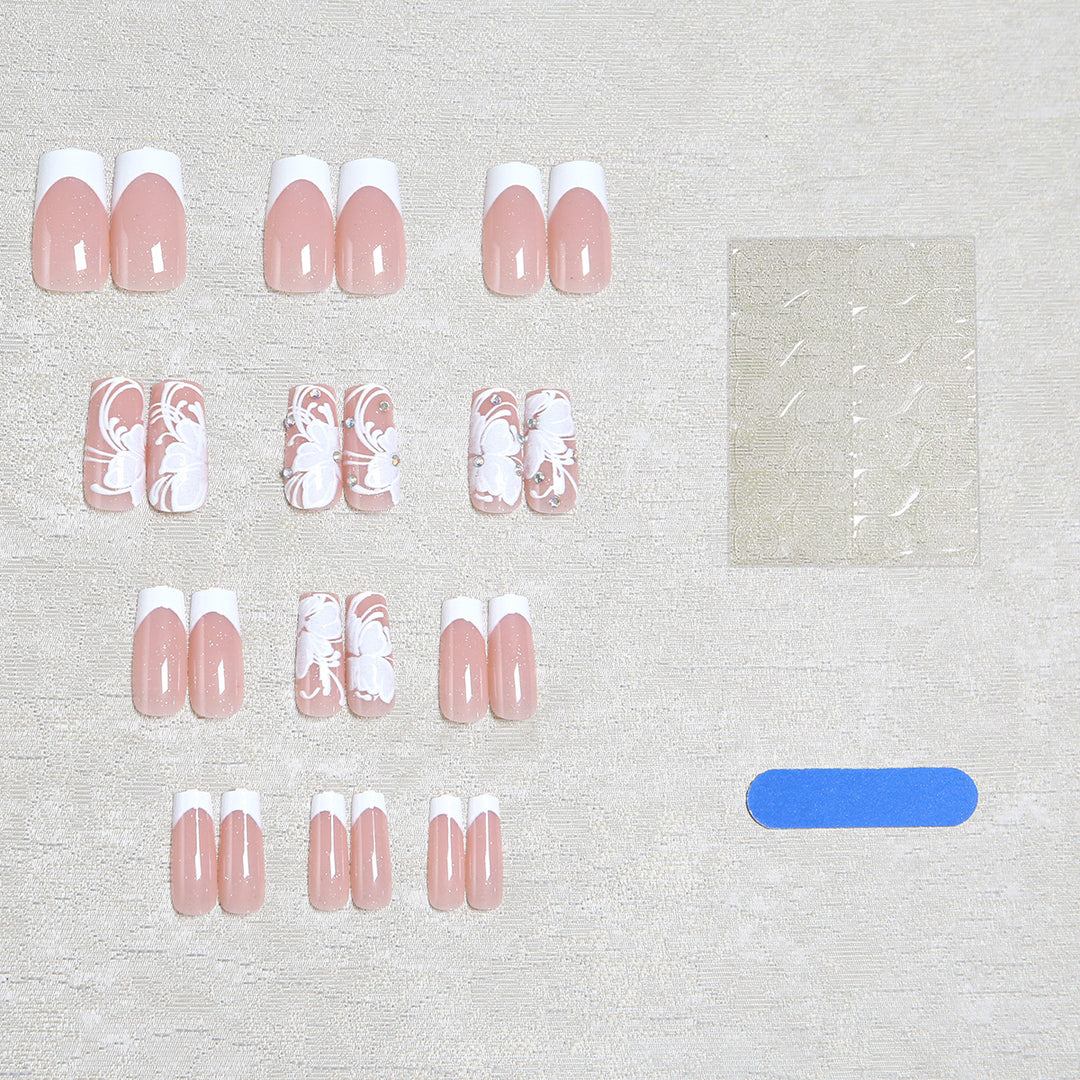 Artificial nail set with delicate flower and glitter decoration Stornfield