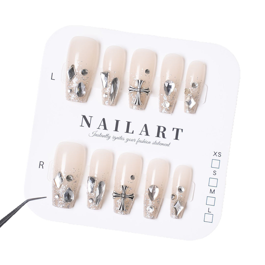 Artistic Crystal-Embellished Press-On Nail Set Stornfield