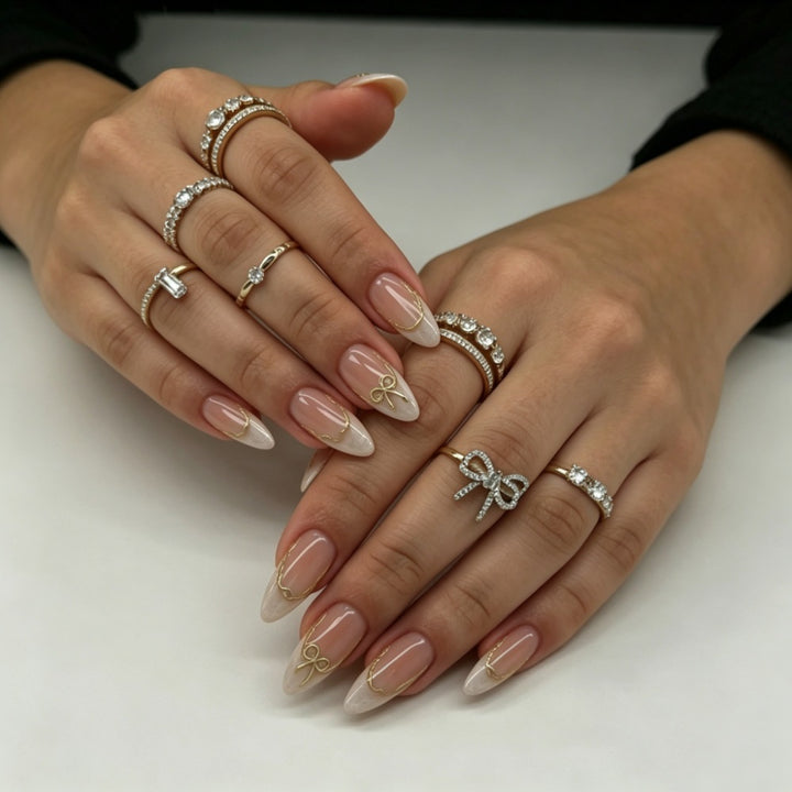 Elegant Press-On Nail Set with Gold Accents Stornfield