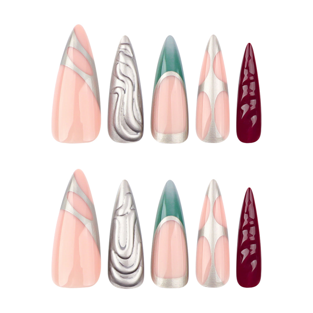 Artistic Stiletto Nails with Glitter and Metallic Effects Stornfield