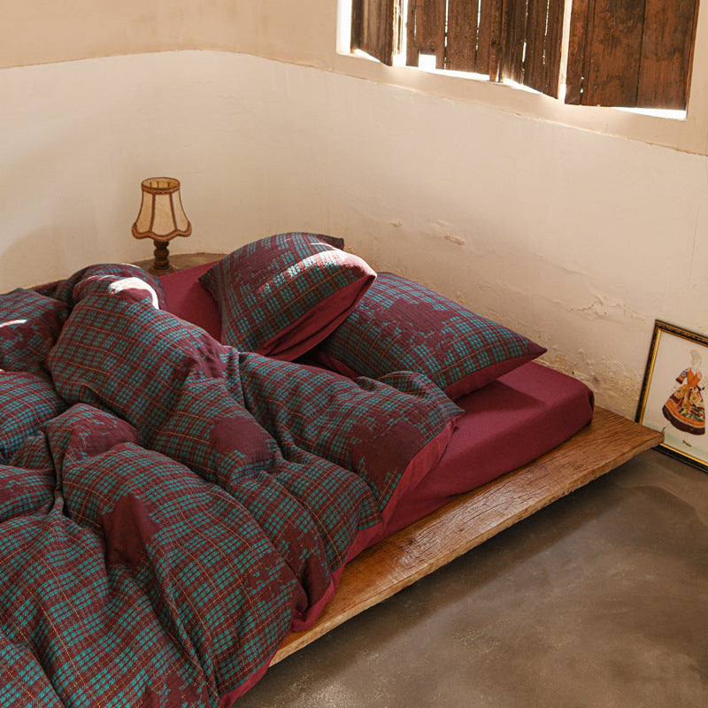 Reversible Plaid Cotton-Flannel Duvet Cover Set with Brushed Microfiber Reverse