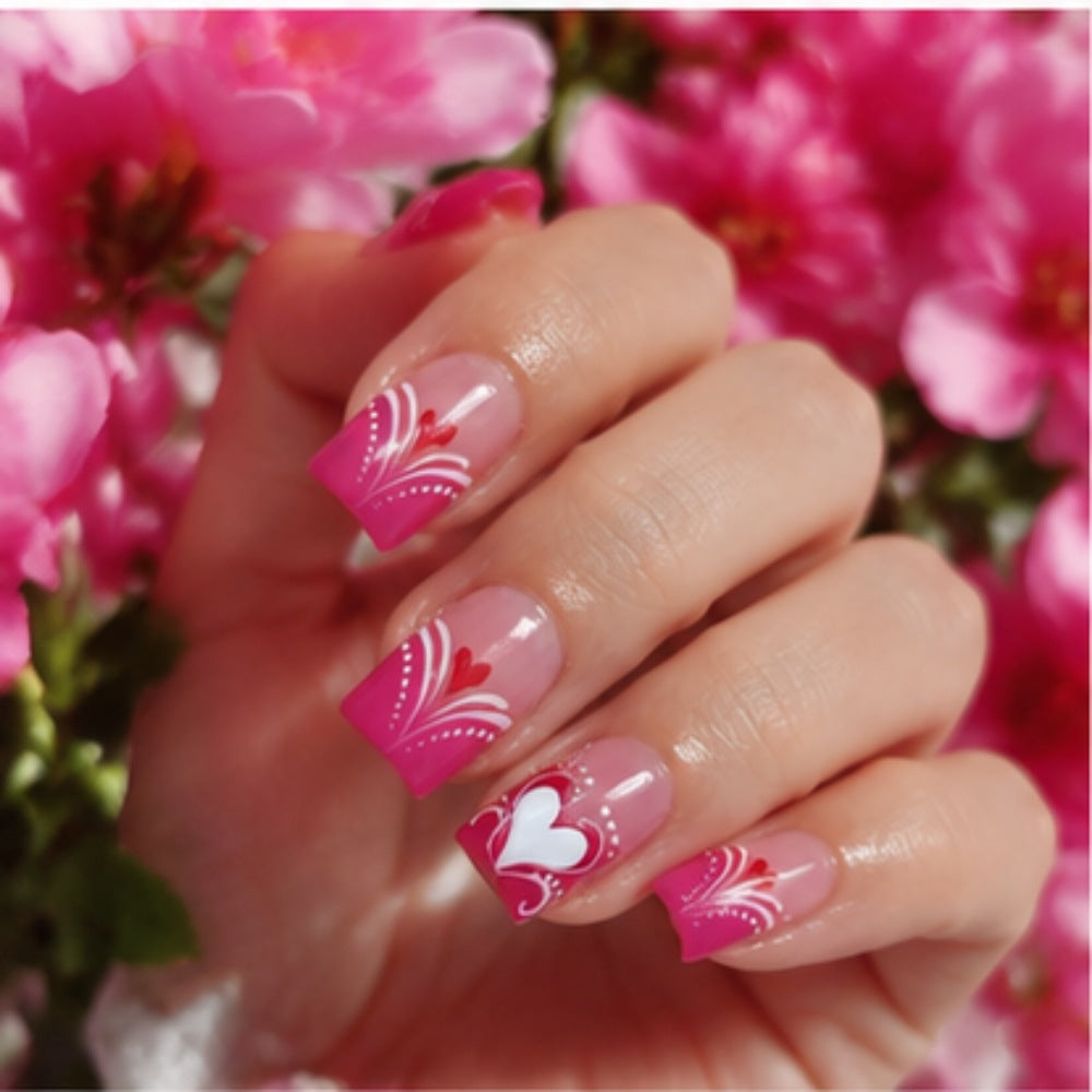 Artificial nails with romantic heart and flower pattern Stornfield