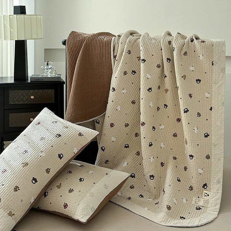 Quilted Reversible Cotton Lightweight Comforter and Decorative Pillow Sham Set