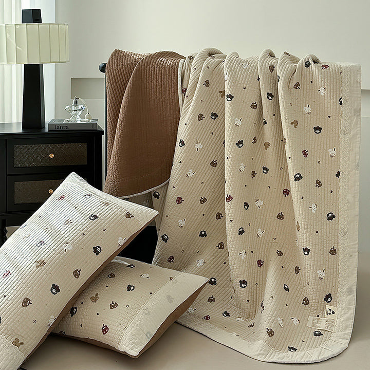 Quilted Reversible Cotton Lightweight Comforter and Decorative Pillow Sham Set