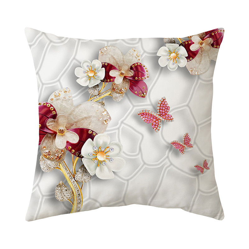 Luxurious Jeweled Floral Quilted-Texture Decorative Throw Pillow Cover