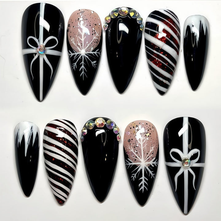 Artificial nail set with festive design and glitter accents Stornfield
