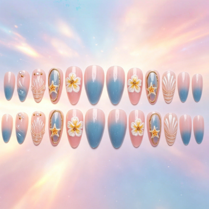 Artistic Nail Design Set with Floral and Seaside Accents Stornfield