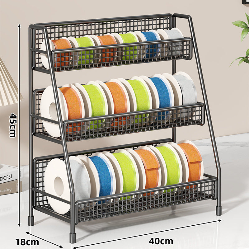 Four-Tier Angled Wire Mesh Roll Organizer Stand for Tape Ribbon and Craft Spools