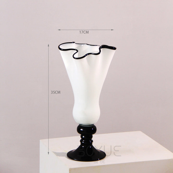 Handblown Fluted Pedestal Art Glass Trumpet Vase Stornfield