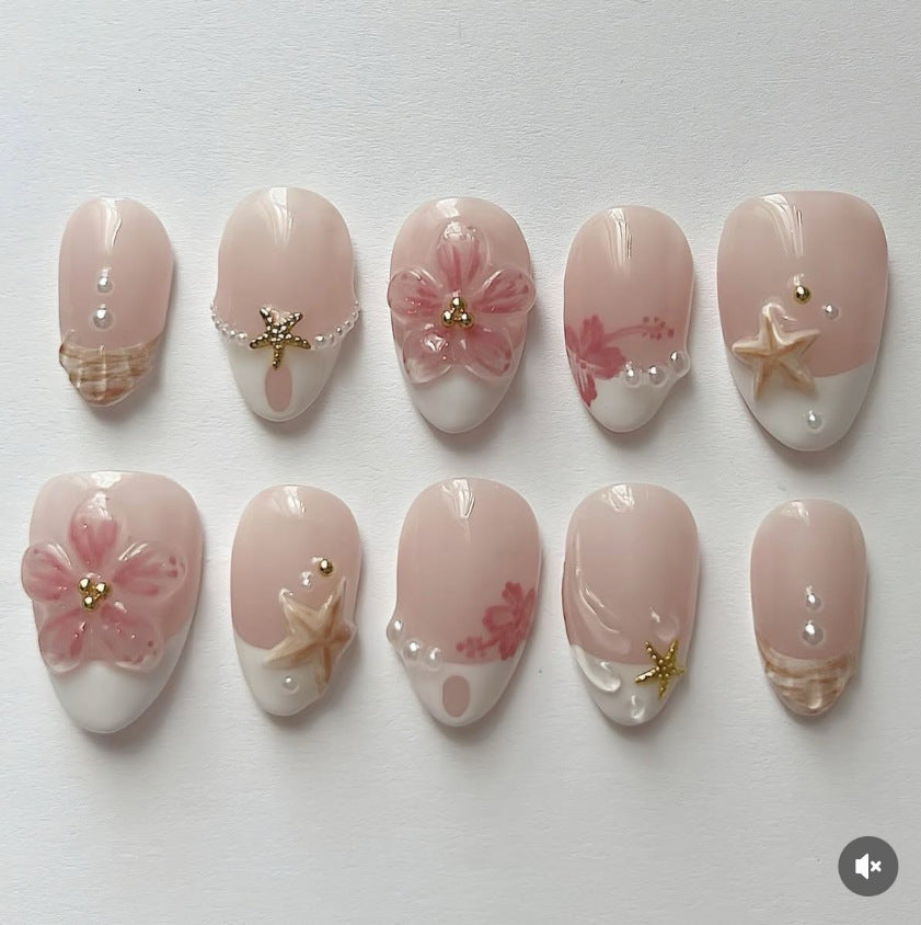 Artificial nail set with floral and maritime designs Stornfield