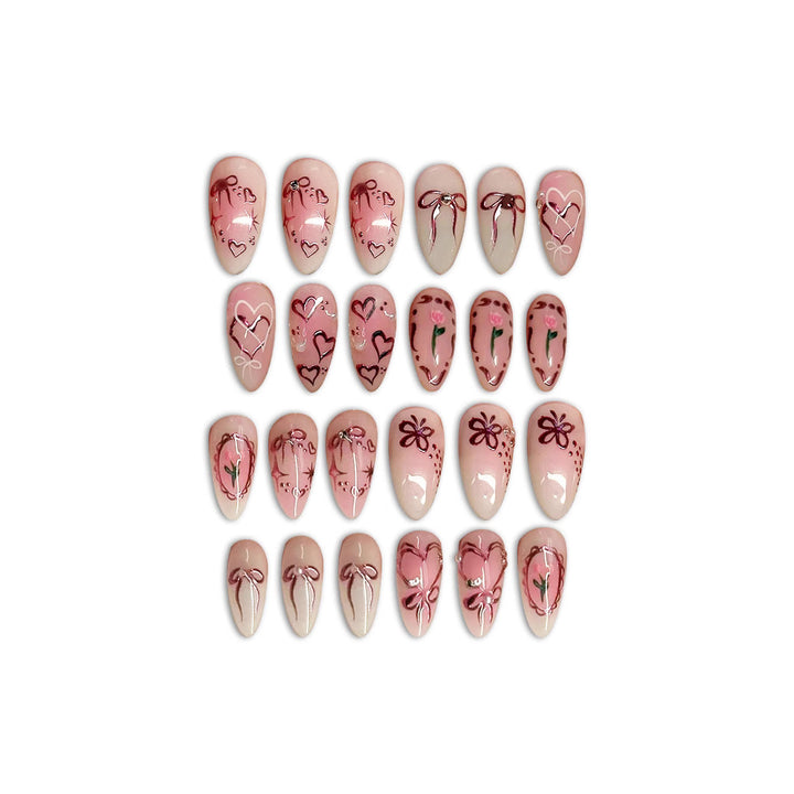 Decorative Heart-Themed Press-On Nail Art Stornfield