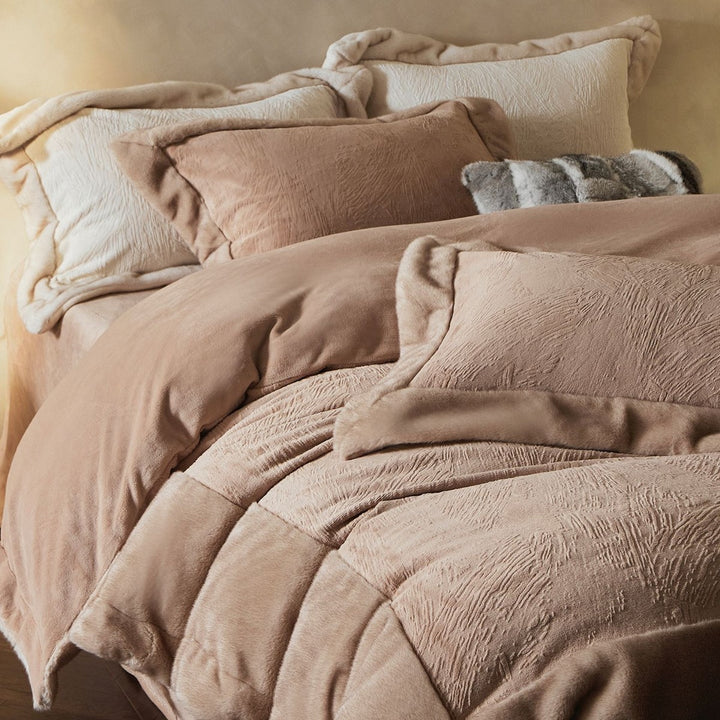 Ultra-Soft Velvet-Feel Reversible Duvet Cover & Sham Set with Faux-Fur Piped Edge