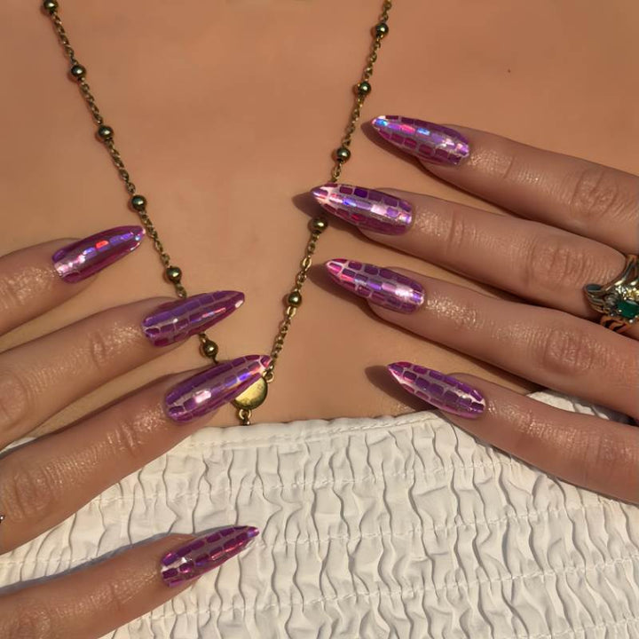 Glossy Stiletto Press-On Nails Set with Reflective Design Stornfield