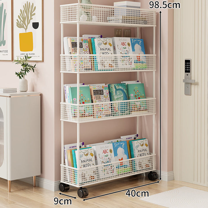 Freestanding Mesh Four-Tier Book and Toy Storage Shelf