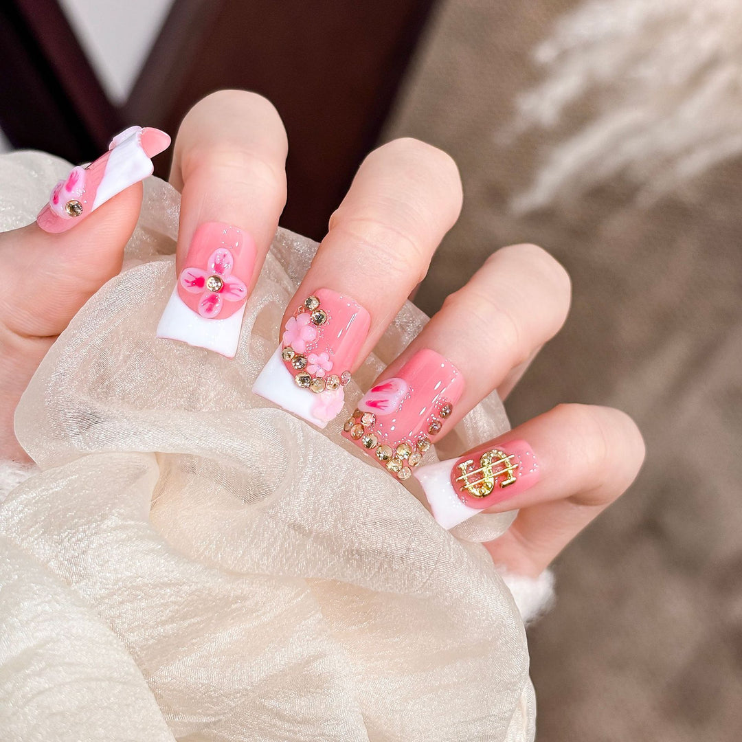 Artistic Floral Acrylic Press-On Nail Set