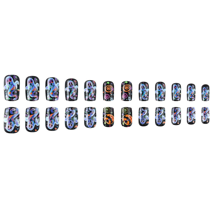 Artistic Halloween-Themed Press-On Nail Design Stornfield