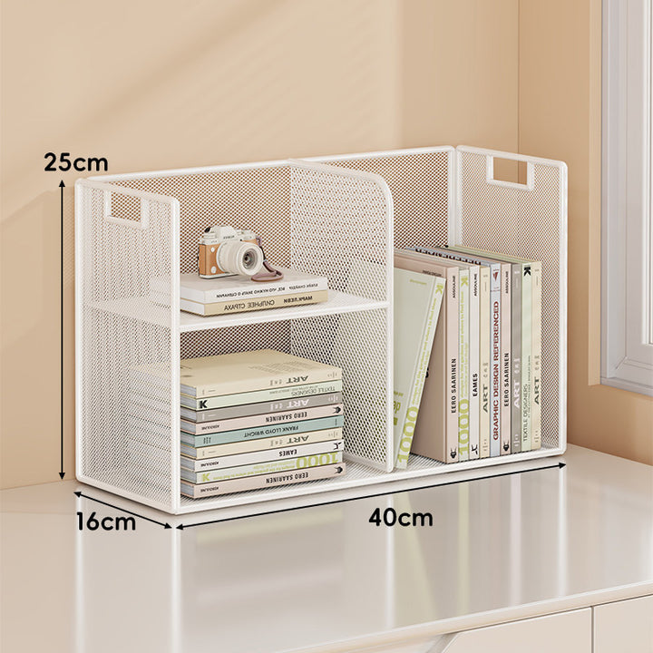 Mesh Tiered Desktop Organizer Shelf with Handle Cutouts