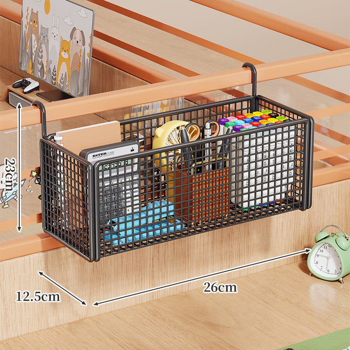 Over-Rail Metal Grid Hanging Storage Basket Organizer for Bunk Bed and Desk