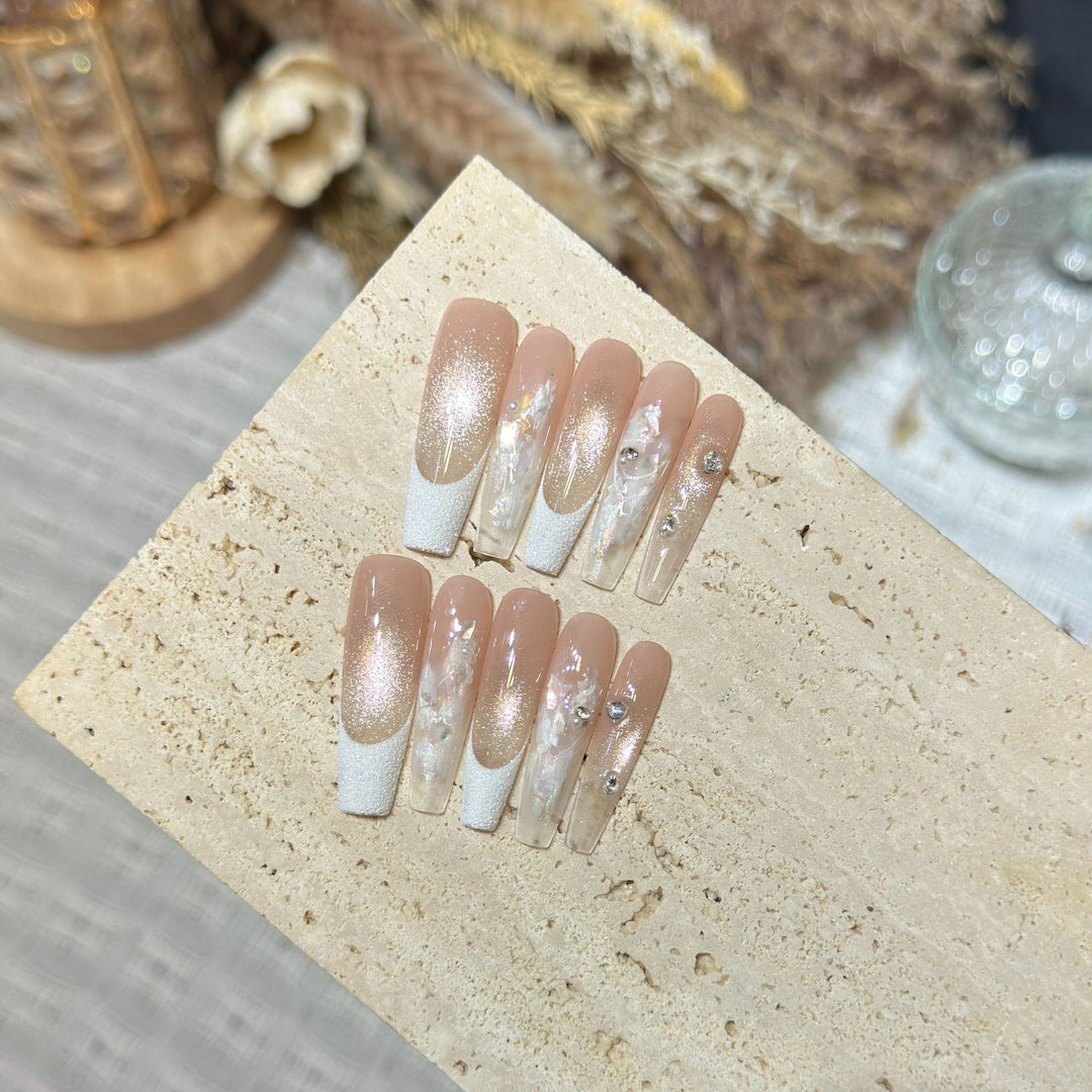 Elegant Press-On Nail Set with Floral and Gemstone Accents Stornfield