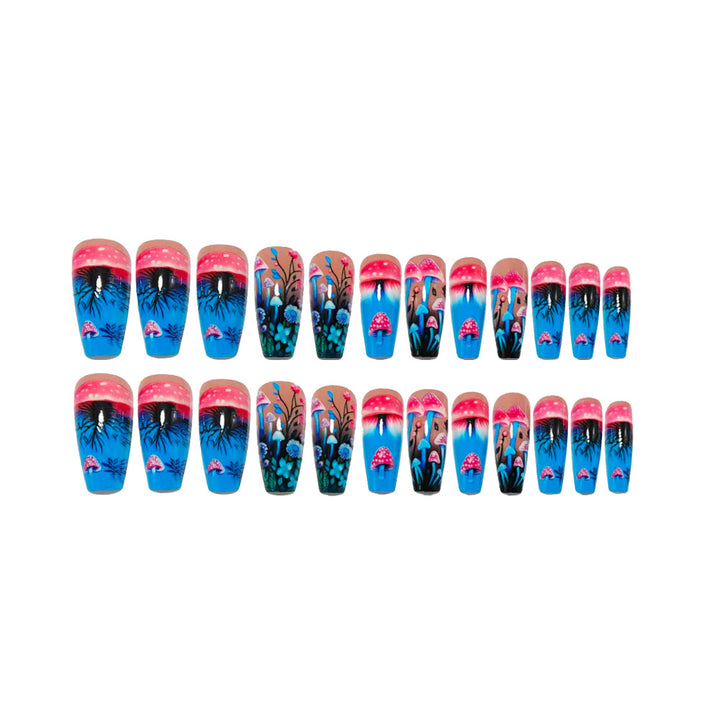 Artificial nails with glowing mushroom and flower motifs Stornfield