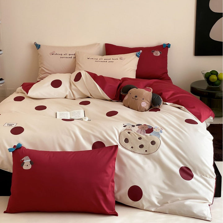 Striped Cotton Duvet Cover Set with Embroidered Car Appliqué & Pom-Pom Pillow Shams