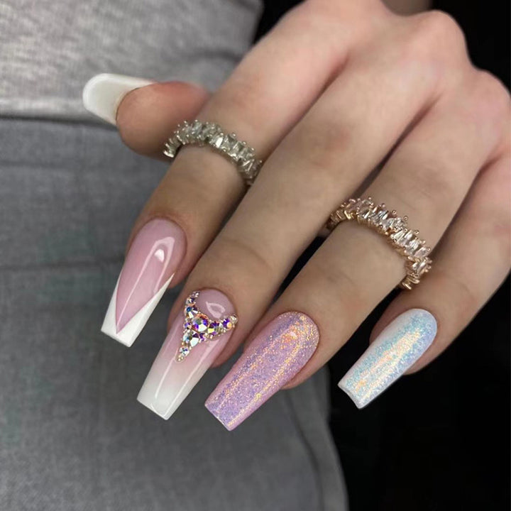 Artful Nail Extensions with Glitter and Rhinestone Accents Stornfield