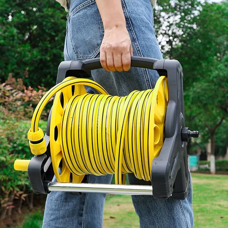 heavy-duty retractable garden hose reel system with pistol spray gun and faucet connector Stornfield