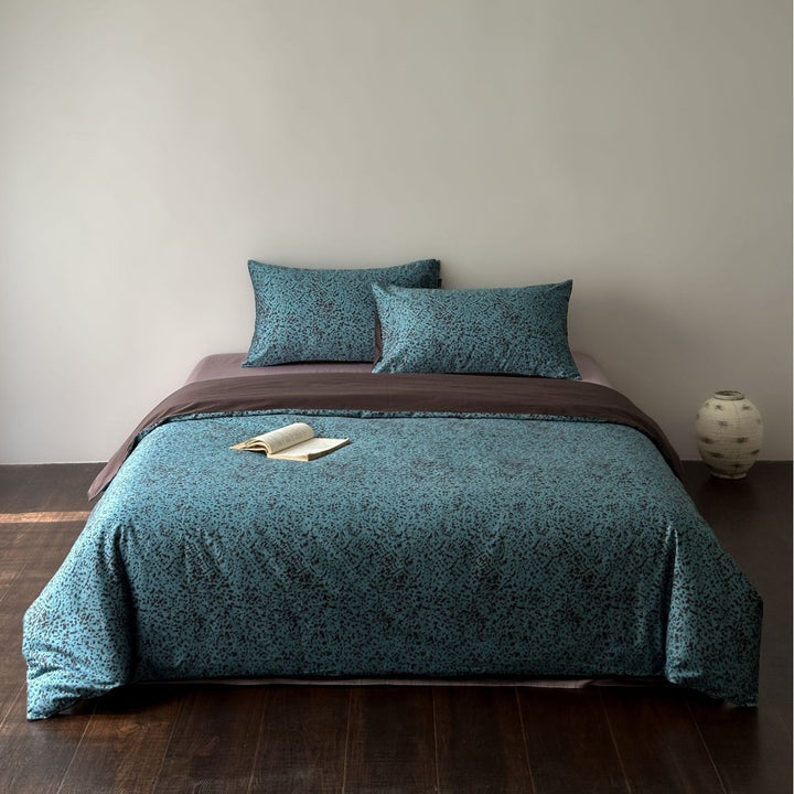 Breathable Cotton Percale Reversible Duvet Cover Set with Mini Speckle Print and Hidden Button Closure