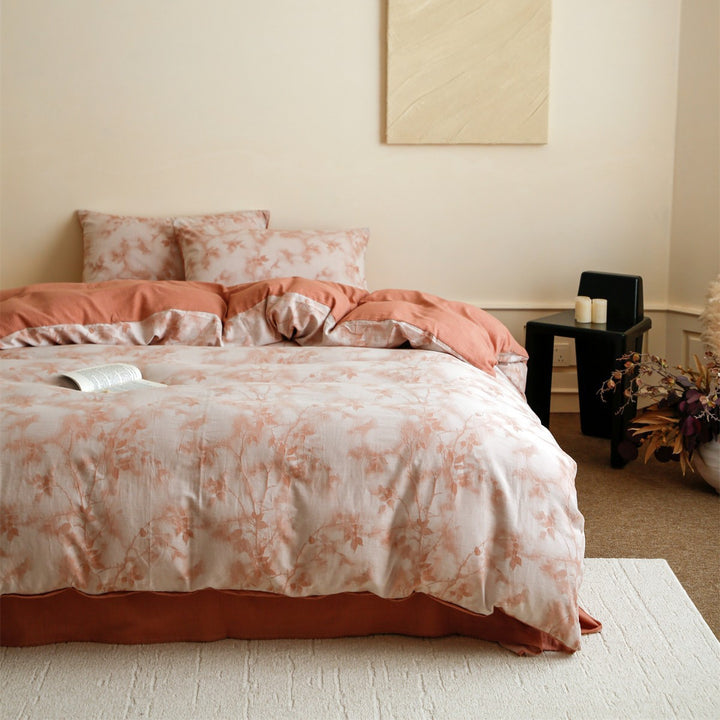 Breathable Organic Cotton Pinstripe Botanical Duvet Cover & Sham Set