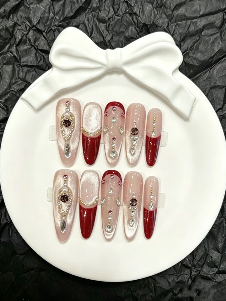 Decorative Press-On Nail Art Set with Rhinestone and Special Embellishments