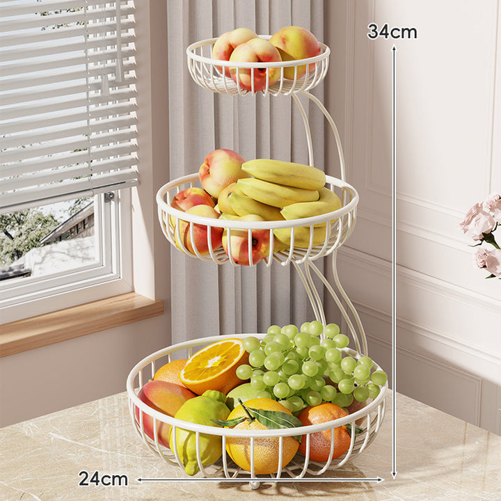 Tiered Curved-Frame Open-Wire Fruit Bowl Stand