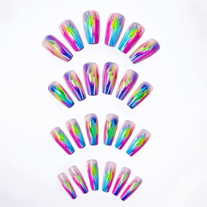 Creative Acrylic Nails with Shimmering Flame Design Stornfield