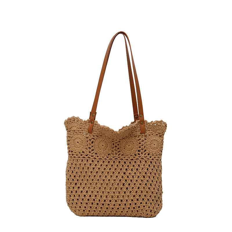 Macrame shopping bag with leather handles Stornfield