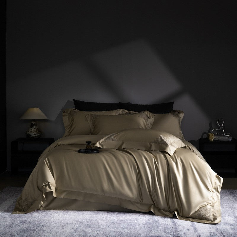 Luxury Sateen Duvet Cover Set with Embroidered Corner Motifs