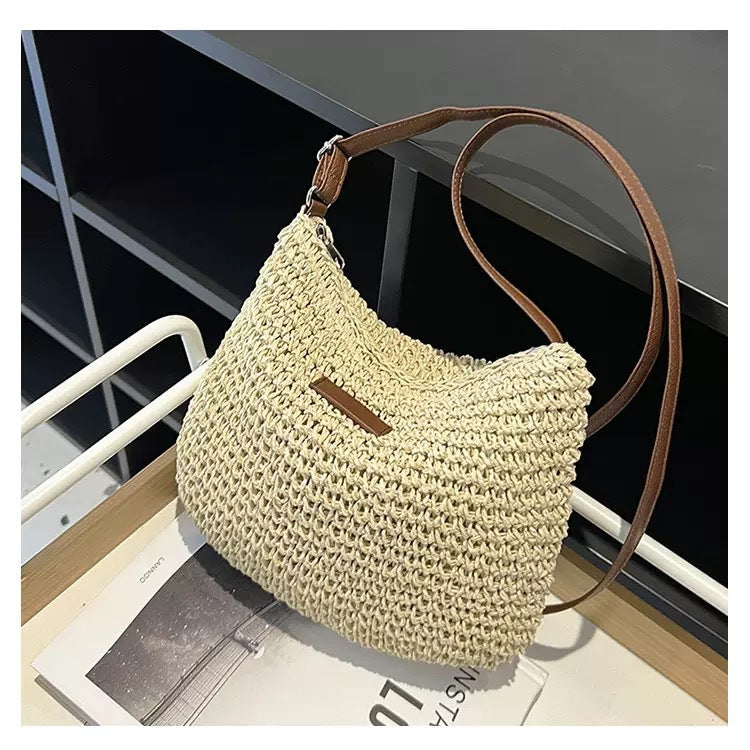 Handwoven shoulder bag with brown leather accent Stornfield