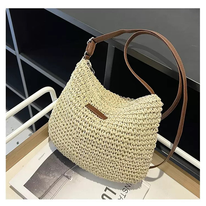 Handwoven shoulder bag with brown leather accent Stornfield