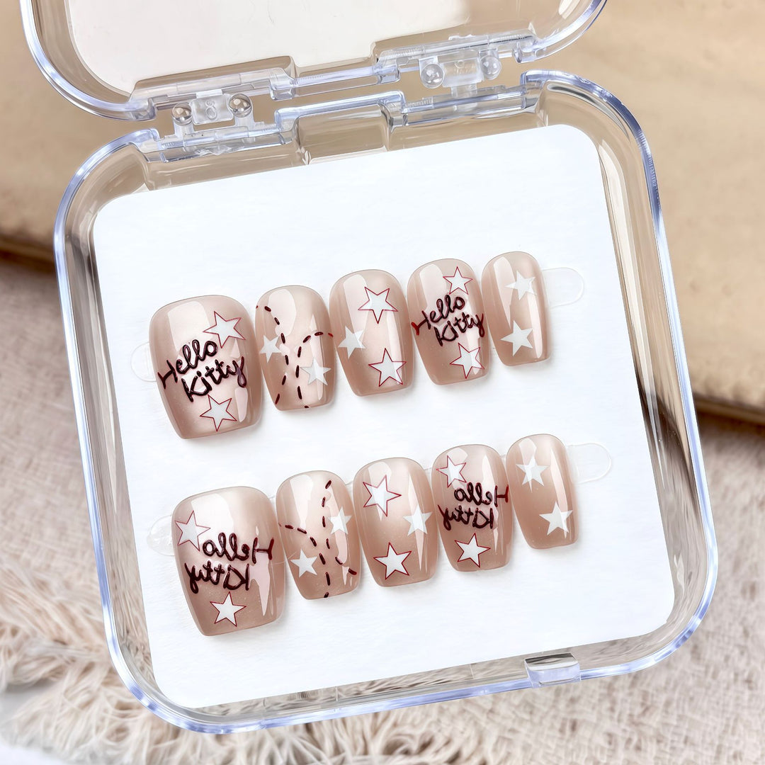 Decorative Press-On Nail Art Set with Star Design