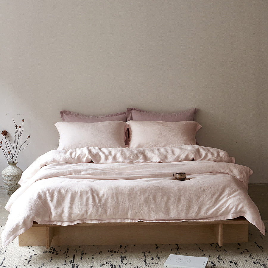 Washed Linen-Cotton Duvet Cover Set with Relaxed Stonewash Texture and Hidden Closure