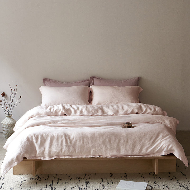 Washed Linen-Cotton Duvet Cover Set with Relaxed Stonewash Texture and Hidden Closure