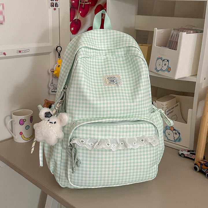 Casual Vintaged Gingham Print Backpack Stornfield