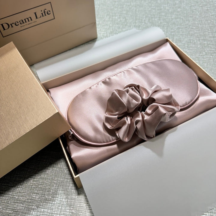 luxurious silk satin sleep mask and hair tie set for sensitive skin