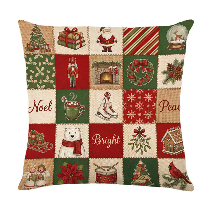 Festive Merry & Bright Holiday Decorative Throw Pillow Cover with Seasonal Icon Print