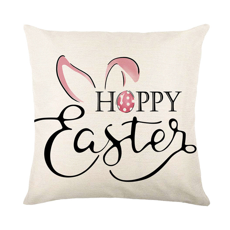 Decorative Linen Throw Pillow Cover with Hello Bunny Printed Design